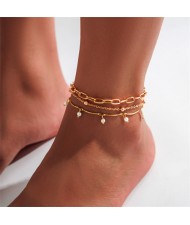 Slim Fashion Triple Golden Chains Combo Design Women Anklets