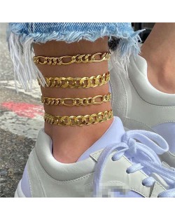 High Fashion Golden Linked Chains Combo 4 pcs Women Anklet Set