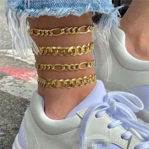 High Fashion Golden Linked Chains Combo 4 pcs Women Anklet Set