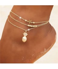 Pineapple Star and Beads Combo 3 pcs Beach Fashion Alloy Women Anklet Set - Golden