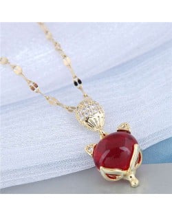 Red Corundum Fox Pendant Golden Chain Korean Fashion Women Costume Necklace - Golden