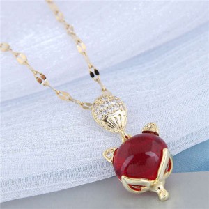 Red Corundum Fox Pendant Golden Chain Korean Fashion Women Costume Necklace - Golden