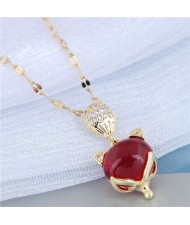 Red Corundum Fox Pendant Golden Chain Korean Fashion Women Costume Necklace - Golden