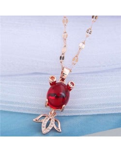 Red Corundum Golden Fish Pendant Korean Fashion Women Costume Necklace
