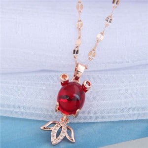 Red Corundum Golden Fish Pendant Korean Fashion Women Costume Necklace