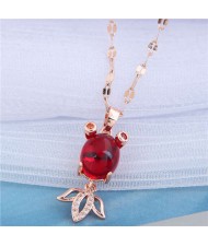 Red Corundum Golden Fish Pendant Korean Fashion Women Costume Necklace