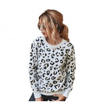 Unique Style Leopard Prints Long Sleeves Autumn and Winter Fashion Women Top - White