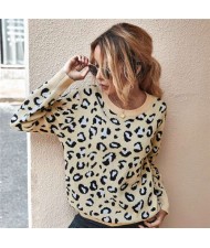 Unique Style Leopard Prints Long Sleeves Autumn and Winter Fashion Women Top - Apricot