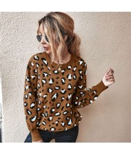 Unique Style Leopard Prints Long Sleeves Autumn and Winter Fashion Women Top - Brown