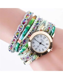 5 Colors Available Rhinestone Embellished High Fashion Women PU Winding Women Bracelet Watch