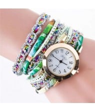 5 Colors Available Rhinestone Embellished High Fashion Women PU Winding Women Bracelet Watch