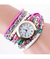 5 Colors Available Rhinestone Embellished High Fashion Women PU Winding Women Bracelet Watch