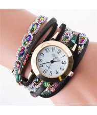 5 Colors Available Rhinestone Embellished High Fashion Women PU Winding Women Bracelet Watch