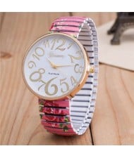 Exaggerating Arabic Numerals Fashion Floral Elastic Design Women Wrist Watch - Rose