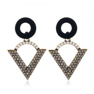 Vintage Style Unique Hollow Triangle Design Rhinestone and Pearl Fashion Women Stud Earrings