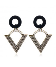 Vintage Style Unique Hollow Triangle Design Rhinestone and Pearl Fashion Women Stud Earrings