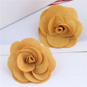Pasterol Style Cloth Rose Design Women Fashion Earrings - Yellow