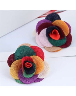 Pasterol Style Cloth Rose Design Women Fashion Earrings - Multicolor