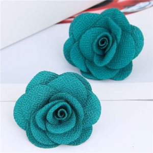 Pasterol Style Cloth Rose Design Women Fashion Earrings - Teal