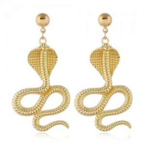Golden Cobra Design High Fashion Women Alloy Costume Earrings