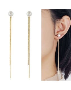 Pearl Fashion Chain Tassel Simple Design Women Earrings - Golden