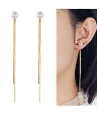 Pearl Fashion Chain Tassel Simple Design Women Earrings - Golden