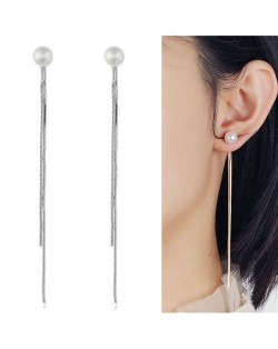 Pearl Fashion Chain Tassel Simple Design Women Earrings - Silver