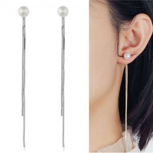 Pearl Fashion Chain Tassel Simple Design Women Earrings - Silver