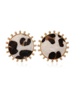 Leopard Prints Round Design High Fashion Women Stud Earrings - Khaki
