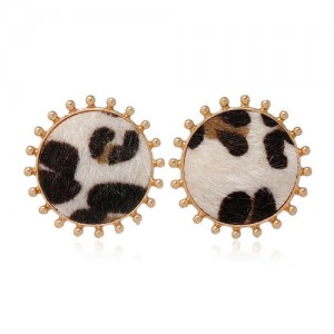 Leopard Prints Round Design High Fashion Women Stud Earrings - Khaki