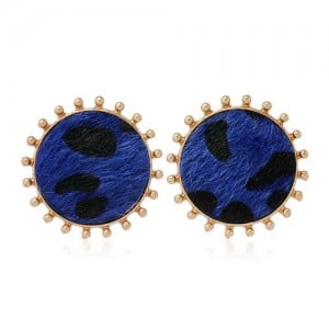 Leopard Prints Round Design High Fashion Women Stud Earrings - Blue