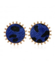 Leopard Prints Round Design High Fashion Women Stud Earrings - Blue