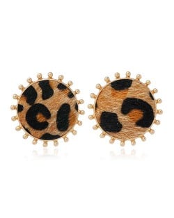 Leopard Prints Round Design High Fashion Women Stud Earrings - Brown