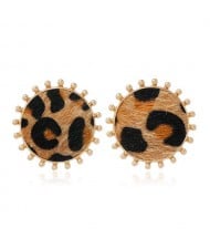 Leopard Prints Round Design High Fashion Women Stud Earrings - Brown