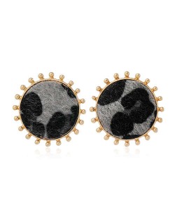 Leopard Prints Round Design High Fashion Women Stud Earrings - Black