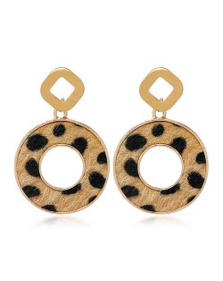 Leopard Prints Hoop Design Women Alloy Earrings - Brown