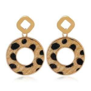 Leopard Prints Hoop Design Women Alloy Earrings - Brown