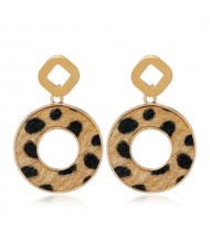 Leopard Prints Hoop Design Women Alloy Earrings - Brown