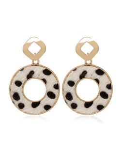 Leopard Prints Hoop Design Women Alloy Earrings - White