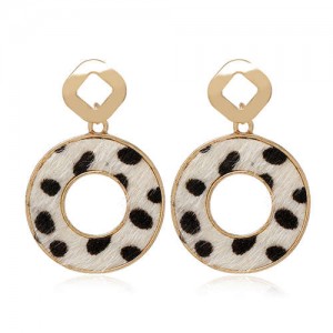 Leopard Prints Hoop Design Women Alloy Earrings - White