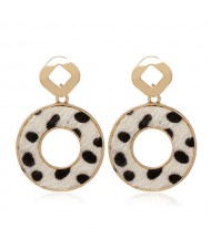 Leopard Prints Hoop Design Women Alloy Earrings - White