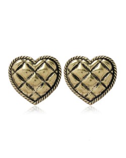 Dimensional Heart Design High Fashion Women Alloy Earrings - Vintage Gold