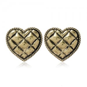 Dimensional Heart Design High Fashion Women Alloy Earrings - Vintage Gold