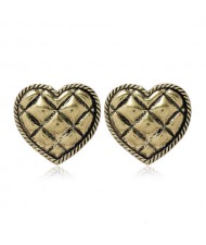 Dimensional Heart Design High Fashion Women Alloy Earrings - Vintage Gold