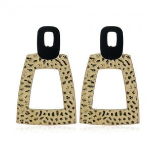 Coarse Texture Trapezoid Shape High Fashion Golden Women Earrings