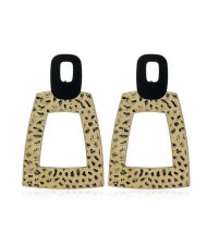 Coarse Texture Trapezoid Shape High Fashion Golden Women Earrings