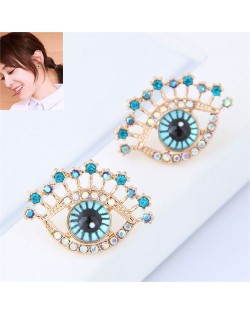 Korean Fashion Creative Rhinestone and Pearl Decorated Eye Design Alloy Women Earrings