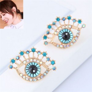 Korean Fashion Creative Rhinestone and Pearl Decorated Eye Design Alloy Women Earrings