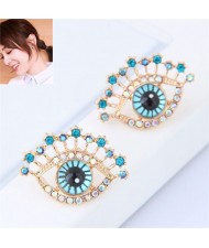 Korean Fashion Creative Rhinestone and Pearl Decorated Eye Design Alloy Women Earrings