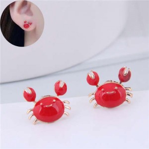 Enamel Red Crab Design Office Lady Fashion Alloy Earrings